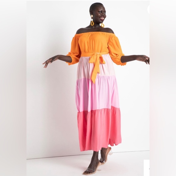 Eloquii Dresses & Skirts - ELOQUII Pink Orange Ombré Off The Shoulder Dress NWOT Size 26